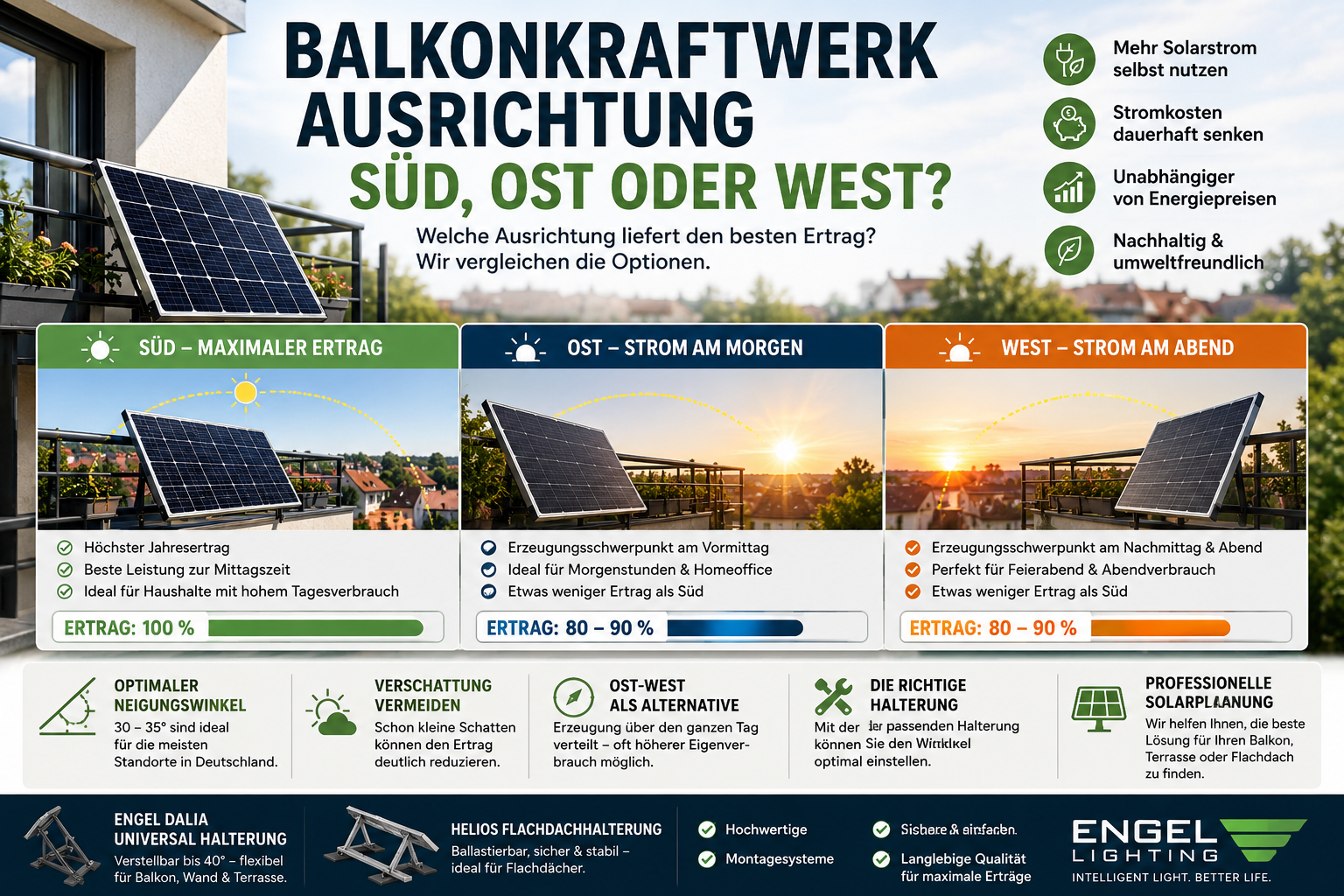 Balkonkraftwerk Ausrichtung – Süd, Ost oder West?