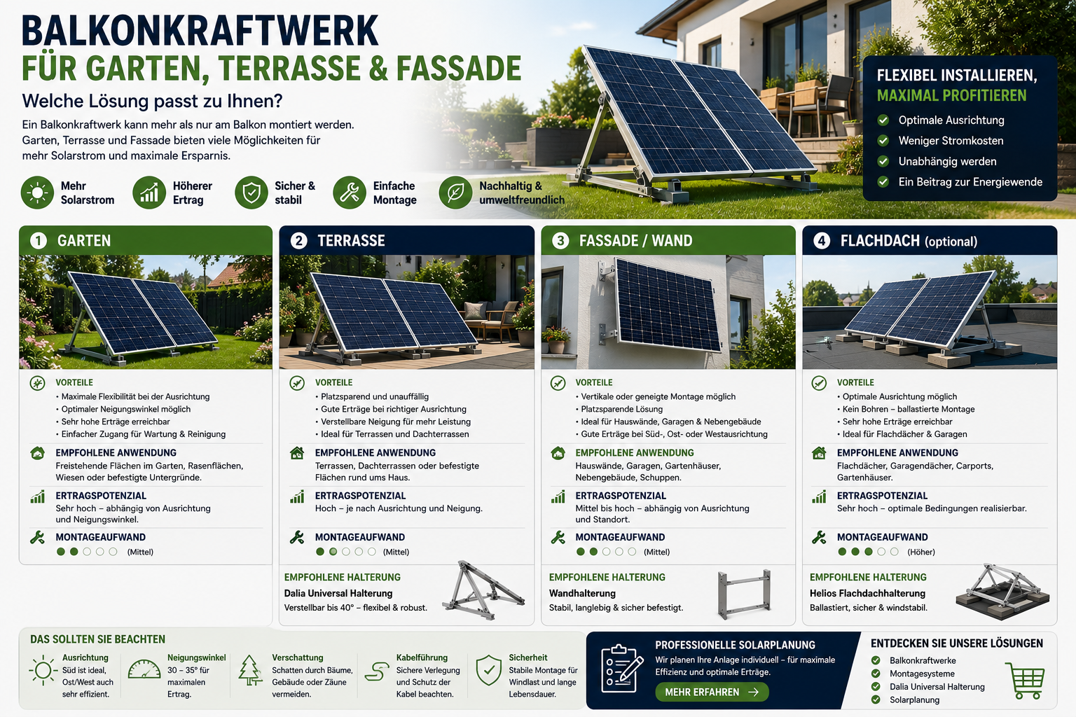 Balkonkraftwerk für Garten, Terrasse und Fassade – Welche Lösung passt zu Ihnen?