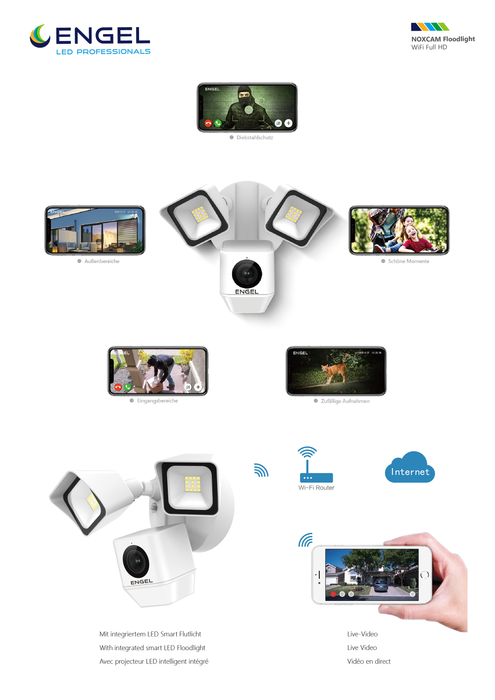 Engel NoxCam Floodlight Cam WiFi Full-HD Black – smarte Außenleuchte mit integrierter Sicherheitskamera Engel Lighting 