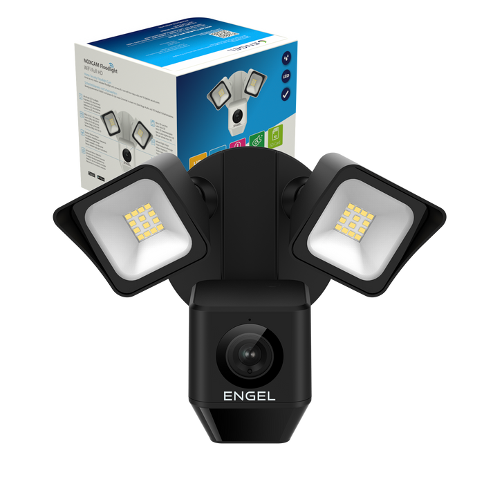 Engel NoxCam Floodlight Cam WiFi Full-HD Black – smarte Außenleuchte mit integrierter Sicherheitskamera Engel Lighting 