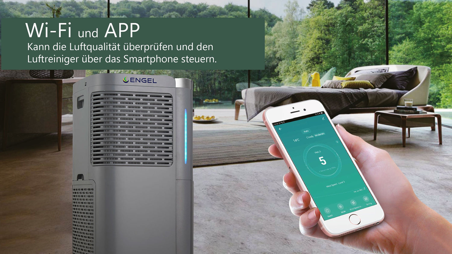 Luftreiniger MaxAir 800m³ pro Stunde 2 x UVC / 2 x HEPA H13-H14 / 2 x Aktivkohlefilter Wifi Fernbedienung/ TÜV Süd & GS zertifiziert Engel Lighting 