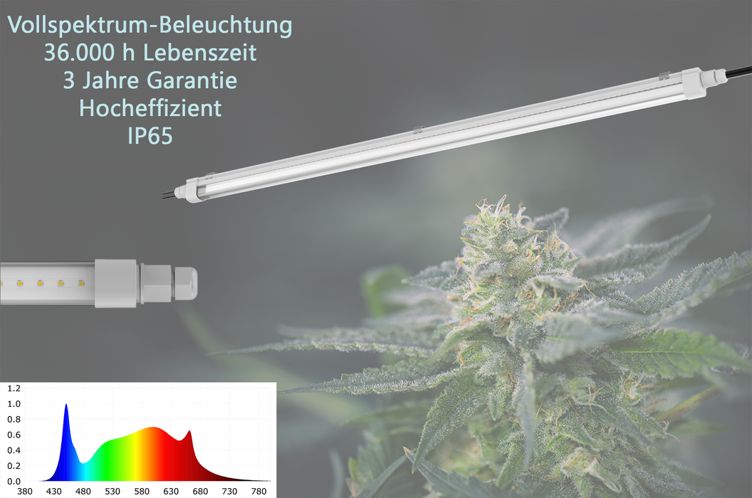 eGrow 1 Nova LED-Pflanzenleuchte 32 W Vollspektrum | 120 cm Grow Light für Blattgemüse, Kräuter & Keimlinge, IP65 wasserdicht & energieeffizient